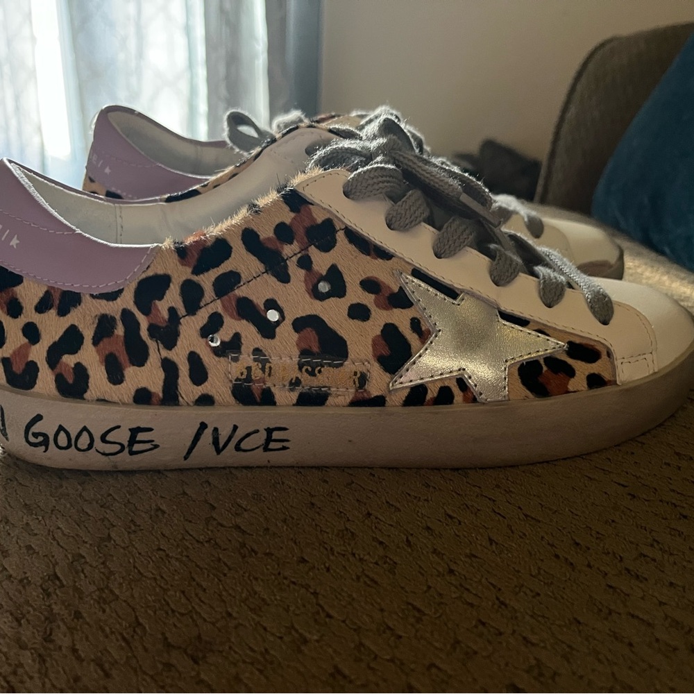 Golden Goose Leopard Print Sneakers with Silver Star